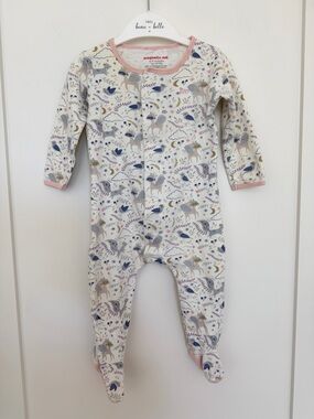 Magnetic Me Cream Woodland Print Footie with Pink Trim